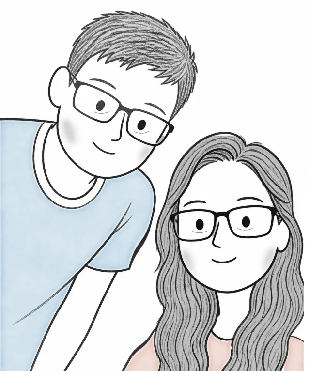 A drawing of two people side by side